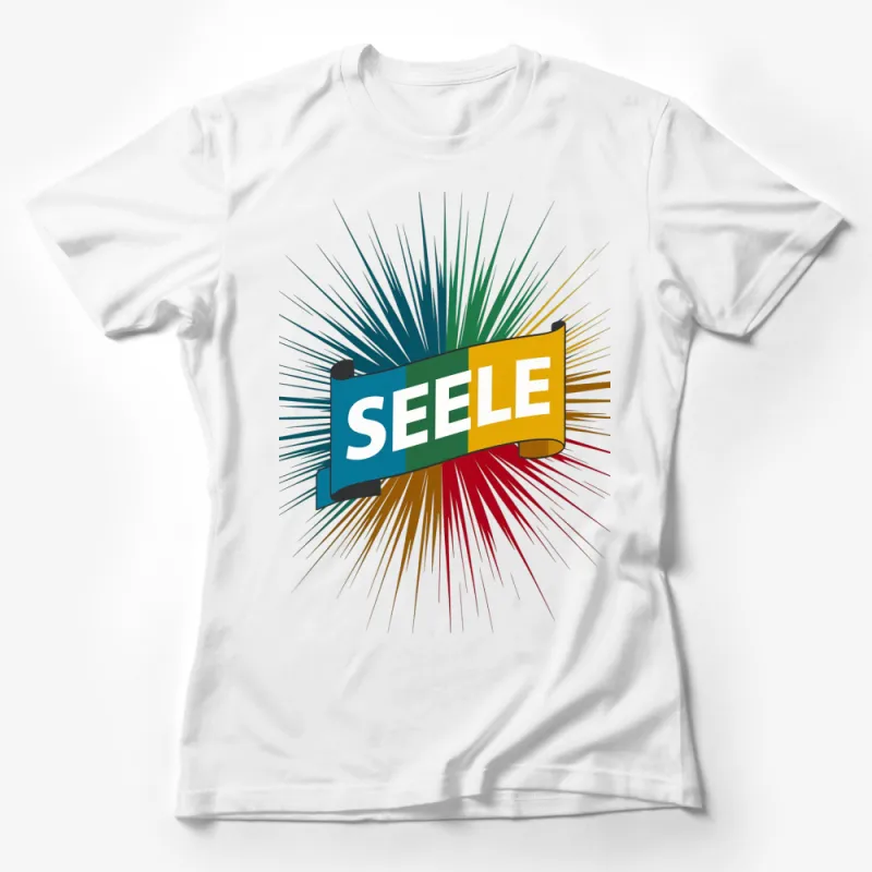 Colorful Seele Banner Graphic T-Shirt, Vibrant Explosion Design, Eye-Catching Casual Wear Female T-Shirt