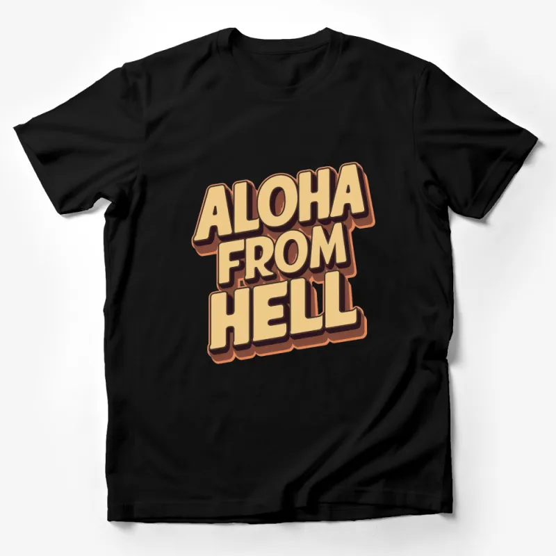 Aloha From Hell Graphic T-Shirt, Vintage Style Retro Text Tee, Bold Typography Casual Wear Male T-Shirt