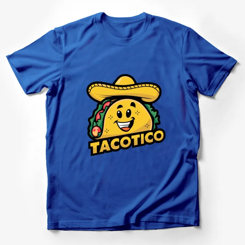 Fun Taco Tico Cartoon T-Shirt, Yellow Smiling Taco with Hat, Graphic Tee for All Ages Male T-Shirt