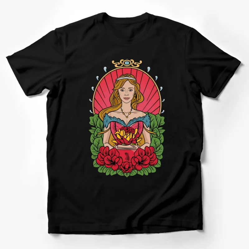 Vintage Queen Portrait T-Shirt, Royal Crown Graphic Tee, Women's Fashion, Colorful Artistic Design Top Male T-Shirt