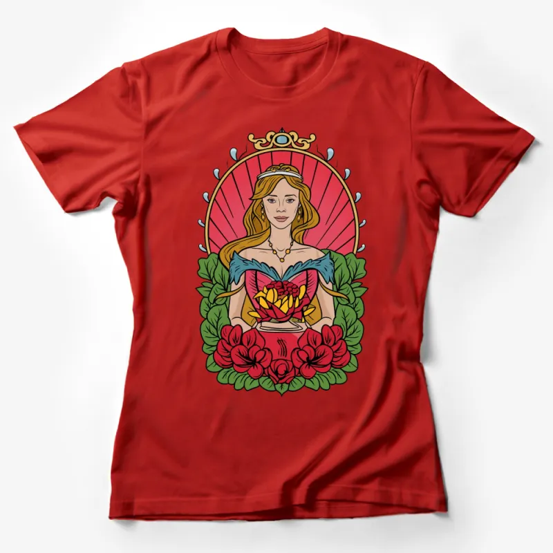 Vintage Queen Portrait T-Shirt, Royal Crown Graphic Tee, Women's Fashion, Colorful Artistic Design Top Female T-Shirt