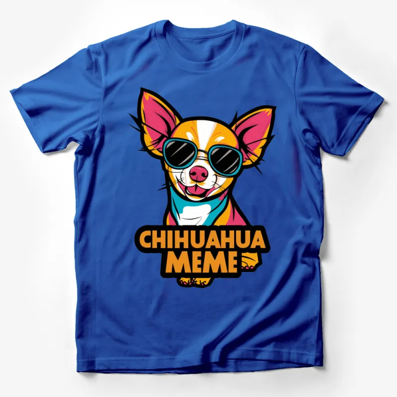 Colorful Chihuahua Meme T-Shirt, Cute Dog with Sunglasses Graphic Tee, Perfect Gift for Dog Lovers Male T-Shirt