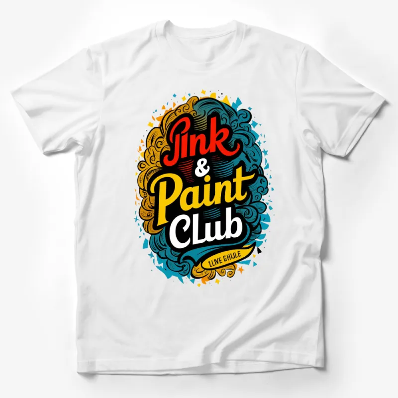 Vibrant Pink and Paint Club Graphic T-Shirt, Colorful Artistic Design, Unique Casual Wear Male T-Shirt