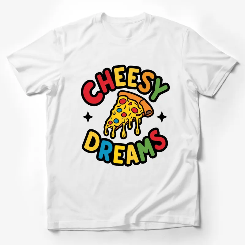 Cheesy Dreams Pizza Slice Graphic T-Shirt, Colorful Melty Cheese Food Lover Tee Male T-Shirt