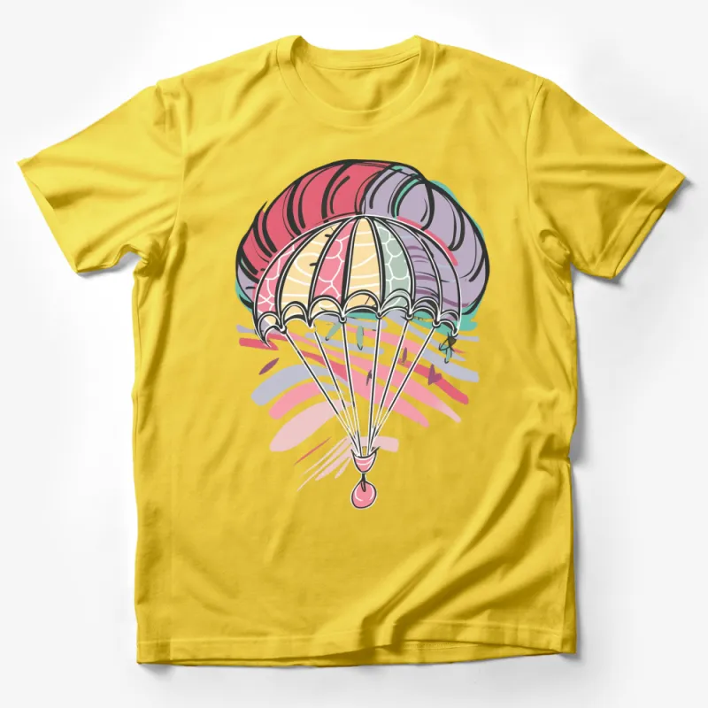 Colorful Parachute Graphic T-Shirt, Vibrant Art Print Tee, Unisex Casual Wear, Stylish Outdoor Apparel Male T-Shirt