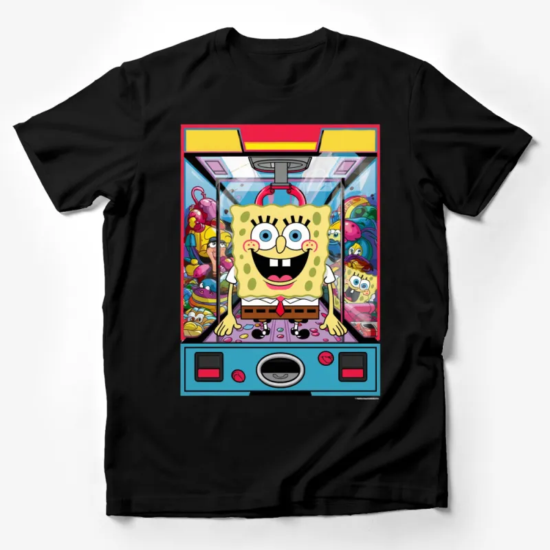 SpongeBob SquarePants Arcade Game Claw Machine Colorful T-Shirt Male T-Shirt