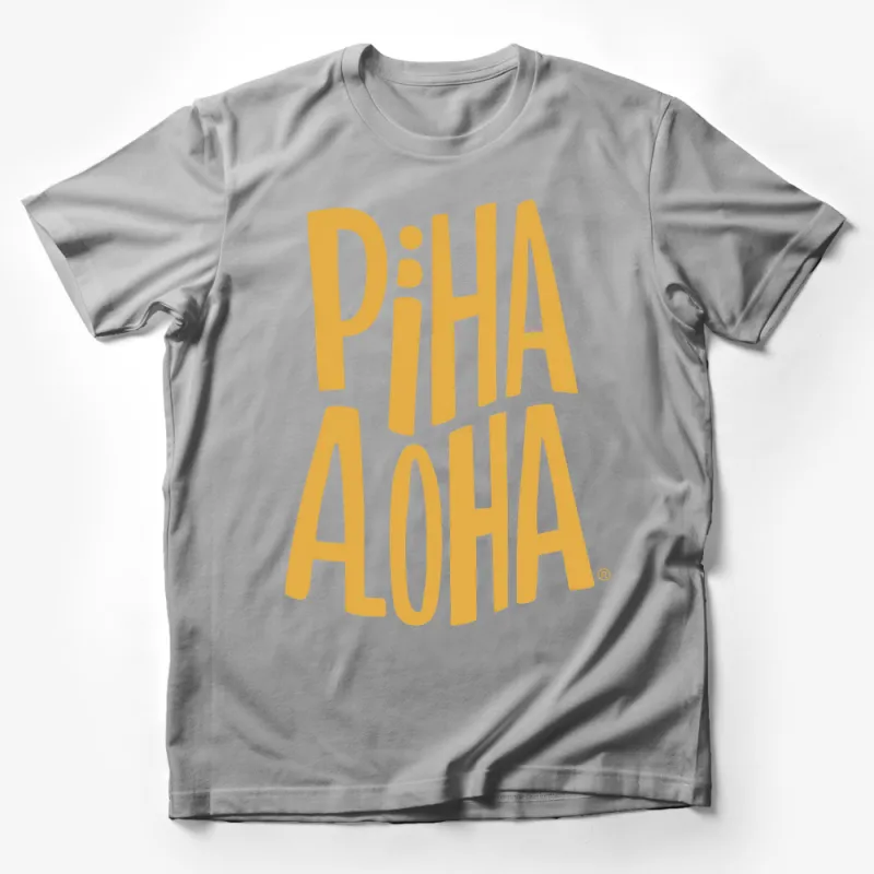 Piha Aloha Yellow Text Logo Graphic T-Shirt, Unisex Casual Comfortable Apparel Male T-Shirt