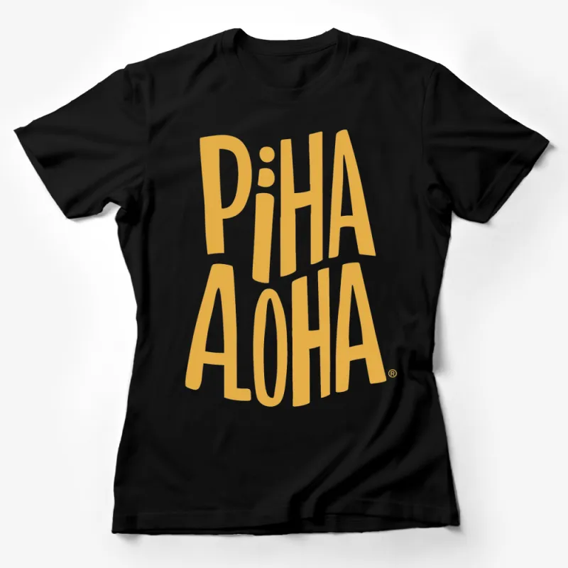 Piha Aloha Yellow Text Logo Graphic T-Shirt, Unisex Casual Comfortable Apparel Female T-Shirt