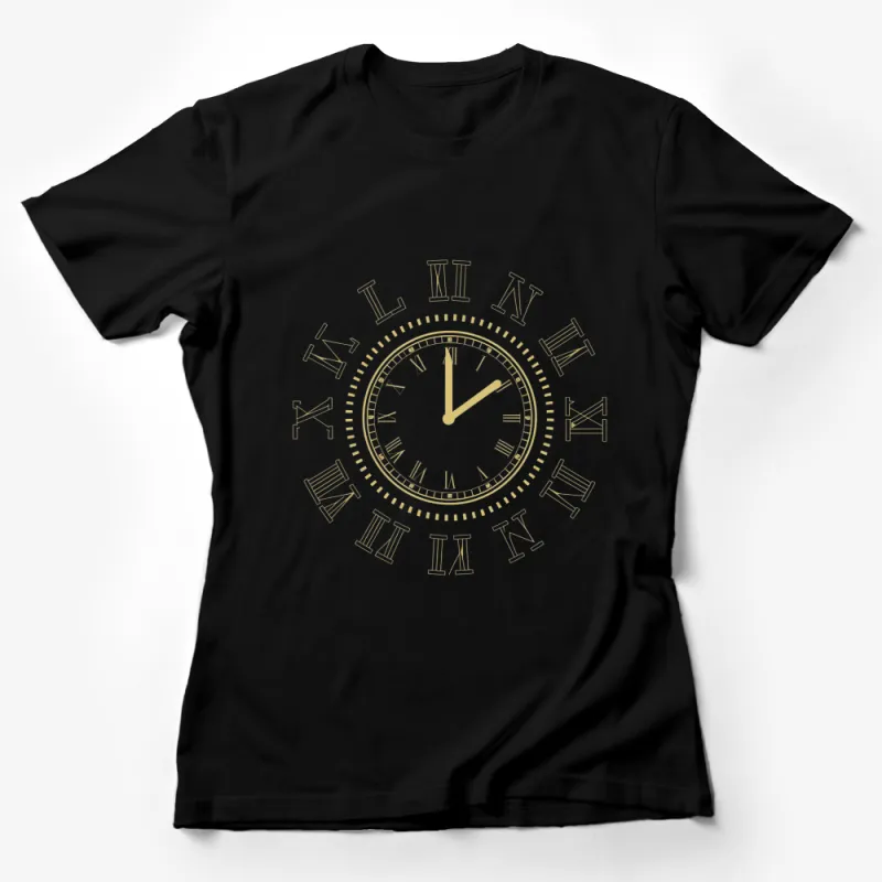 Vintage Roman Numerals Clock Design T-Shirt, Classic Yellow Print, Unisex Fashion, Casual Wear Tee Female T-Shirt