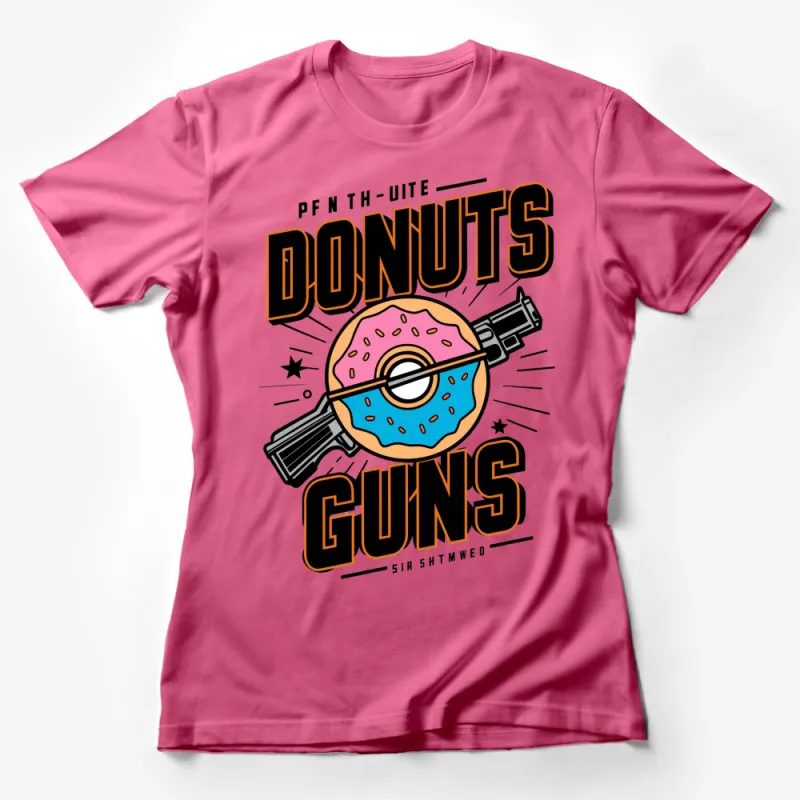 Retro Donuts and Guns Graphic Tee, Colorful Doughnut and Pistol Design, Unisex T-Shirt Female T-Shirt