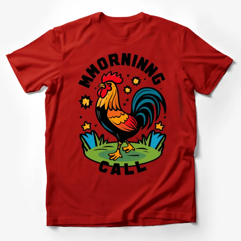 Rooster Morning Call T-Shirt, Colorful Farm Animal Graphic Tee, Unisex Casual Style Shirt, Soft Material, Perfect Gift for Farmers Male T-Shirt