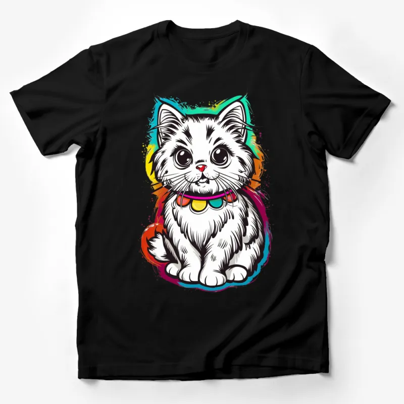 Cute Cat T-Shirt, Colorful Kitten Graphic Tee, Bright Colors, Pet Lover Gift, Casual Wear for All Ages Male T-Shirt