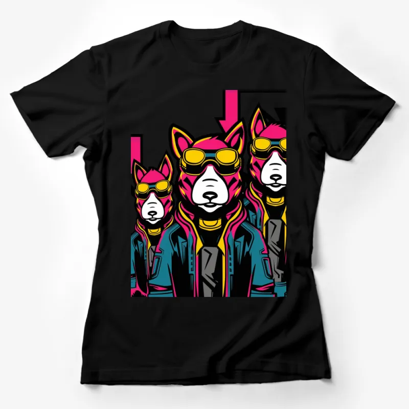 Neon Wolf Pack Graphic Tee, Colorful Wolf T-Shirt, Unique Animal Design Shirt for All Ages Female T-Shirt