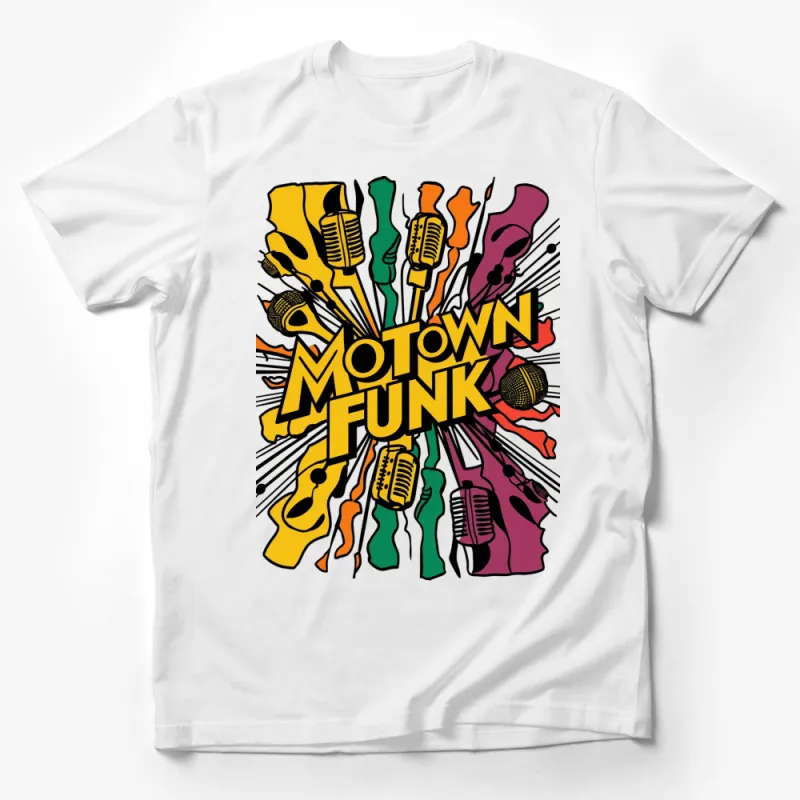 Vibrant Motown Funk T-Shirt, Colorful Music Theme, Retro Style Graphic Tee, Unisex Male T-Shirt