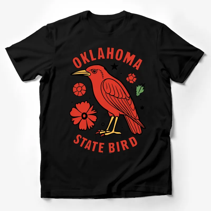 Oklahoma State Bird Red Cardinal Graphic T-Shirt, Vintage Inspired Floral Design Tee, Unisex Male T-Shirt