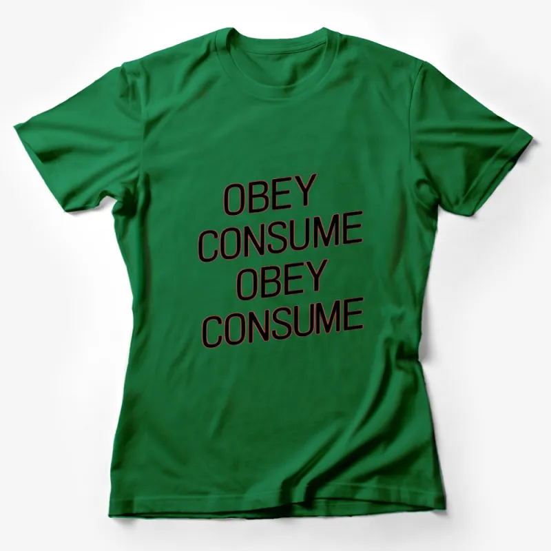 Obey Consume Repeat Bold Text Graphic T-Shirt, Red and White Statement Tee, Eye-catching Top Female T-Shirt