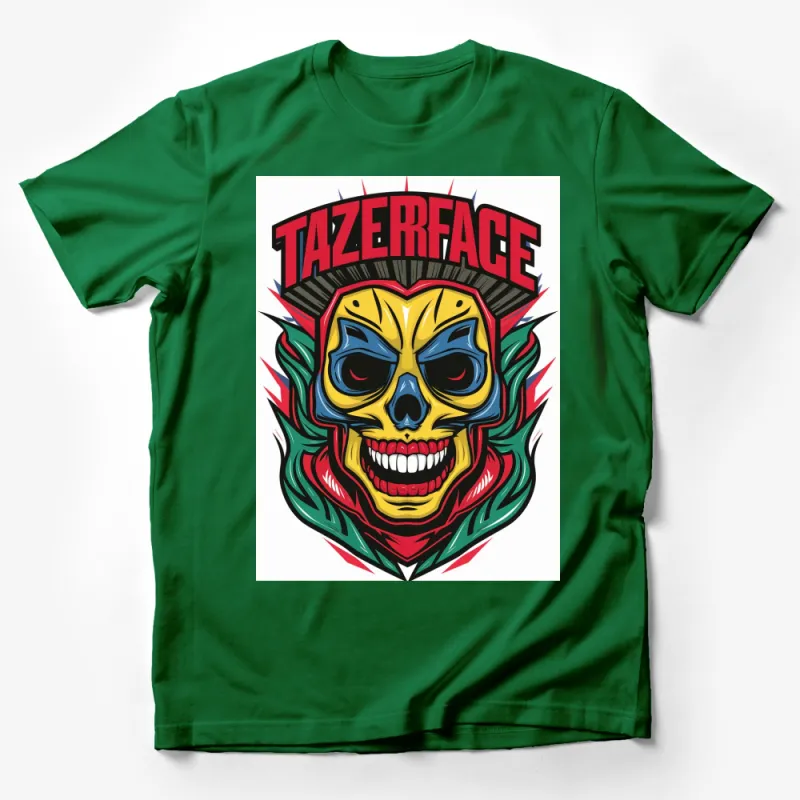 Tazerface Skull Graphic T-Shirt, Bold Colorful Art Design Shirt, Unisex Fashion Tee, Streetwear Style Top Male T-Shirt