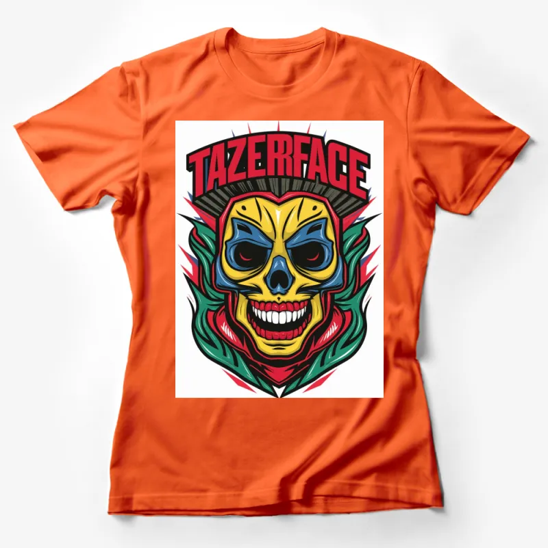 Tazerface Skull Graphic T-Shirt, Bold Colorful Art Design Shirt, Unisex Fashion Tee, Streetwear Style Top Female T-Shirt