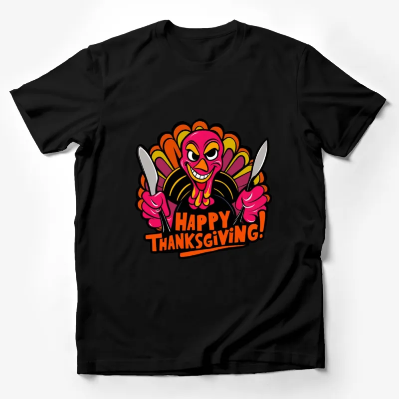 Happy Thanksgiving T-Shirt, Festive Turkey with Knives, Autumn Holiday Wear, Unisex Graphic Tee Male T-Shirt