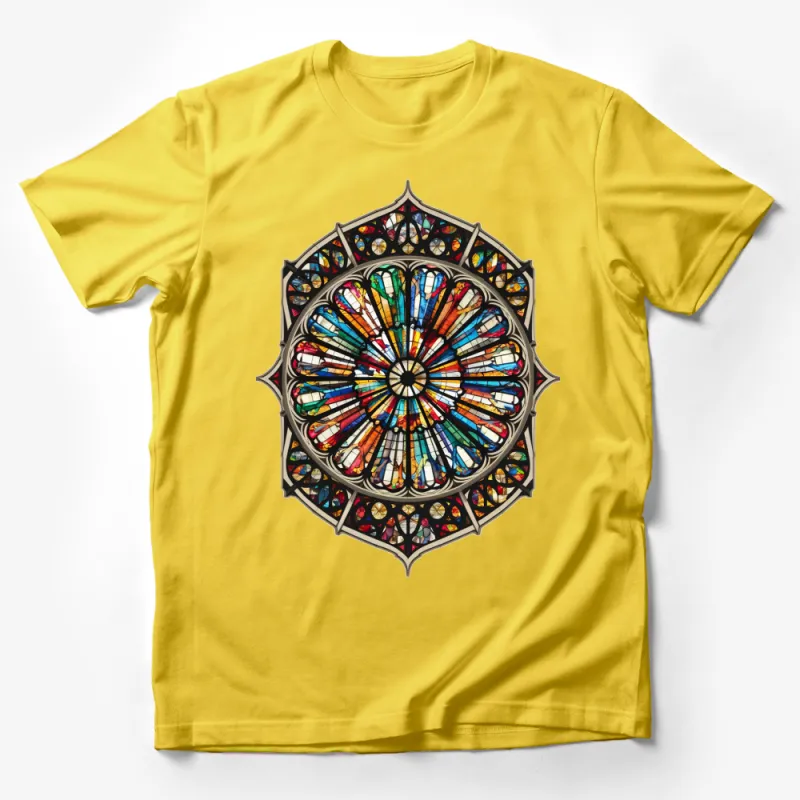 Vibrant Stained Glass Window Design T-Shirt, Colorful Cathedral Art Inspired Tee, Unisex Fashion Male T-Shirt