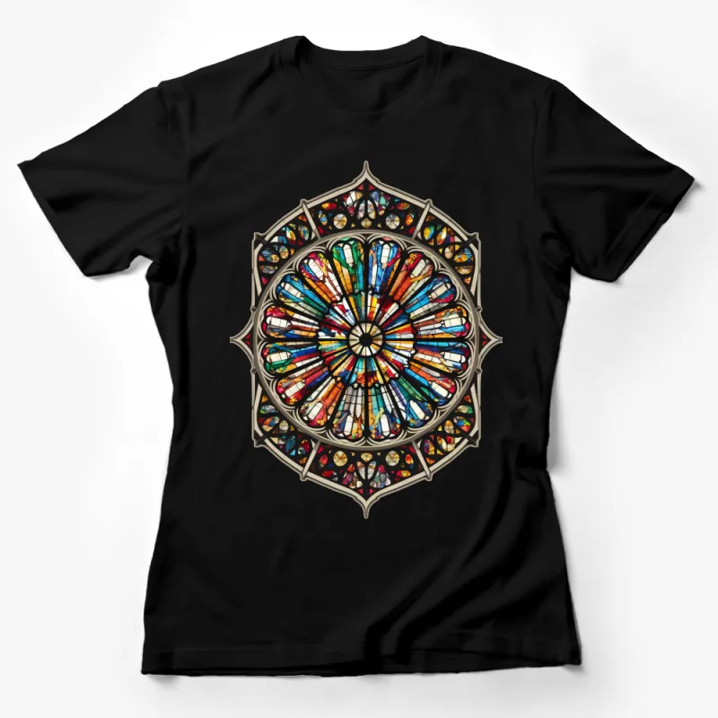 Vibrant Stained Glass Window Design T-Shirt, Colorful Cathedral Art Inspired Tee, Unisex Fashion Female T-Shirt