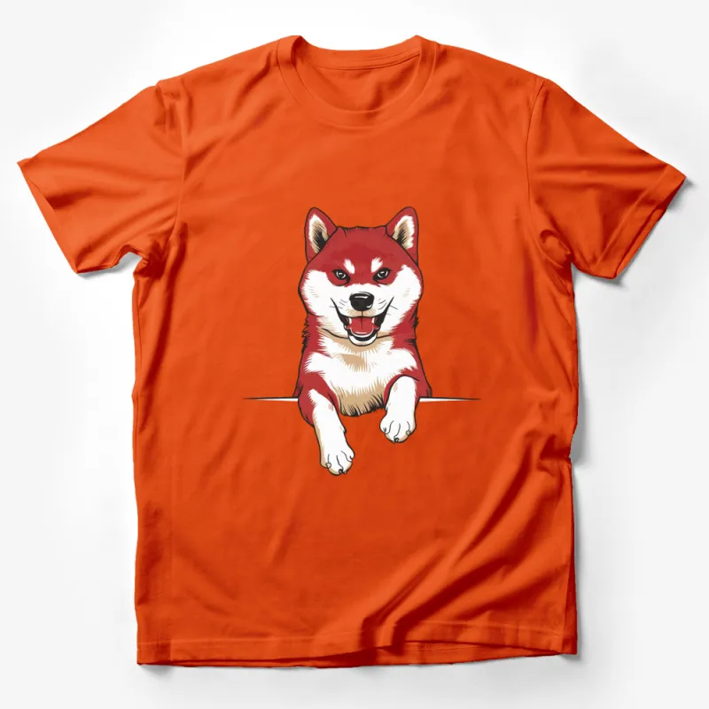 Red and White Husky Dog Graphic T-Shirt, Cute Smiling Husky Tee, Pet Lover Gift, Animal Print Shirt for All Ages Male T-Shirt