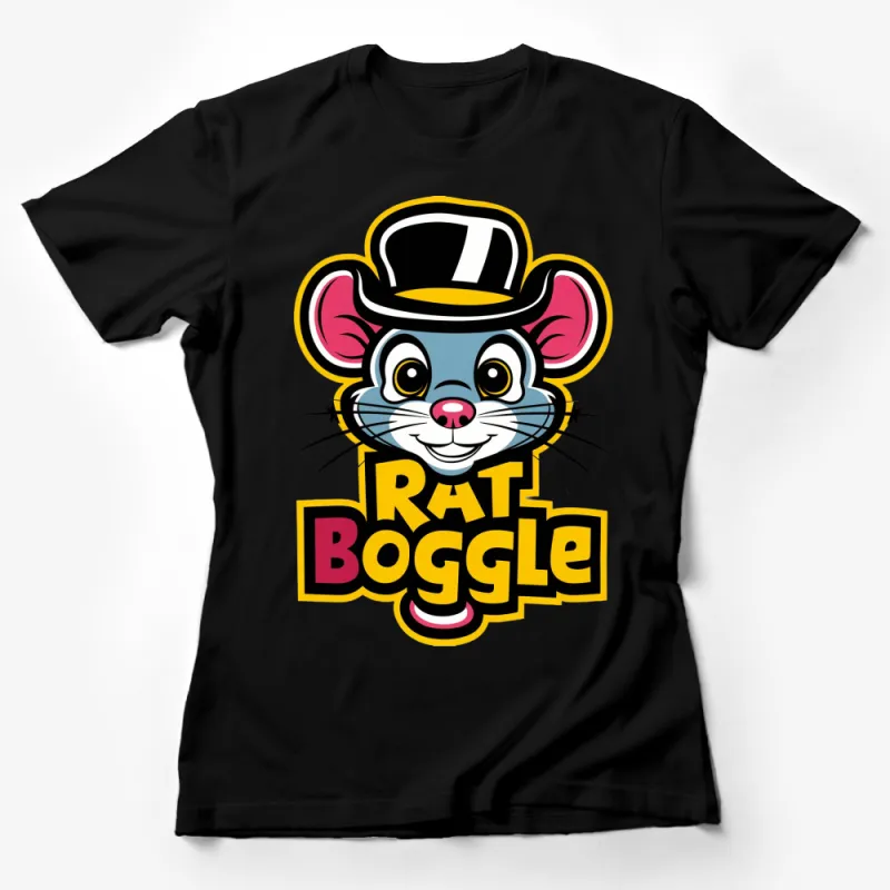 Rat Boggle Cartoon Mouse T-Shirt, Fun Animal in Top Hat, Colorful Kids and Adults Tee Female T-Shirt