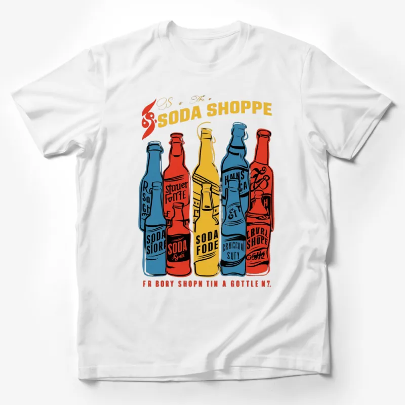 Vintage Soda Shoppe T-Shirt, Retro Soft Drink Bottles Graphic Tee, Colorful Unisex Shirt Male T-Shirt