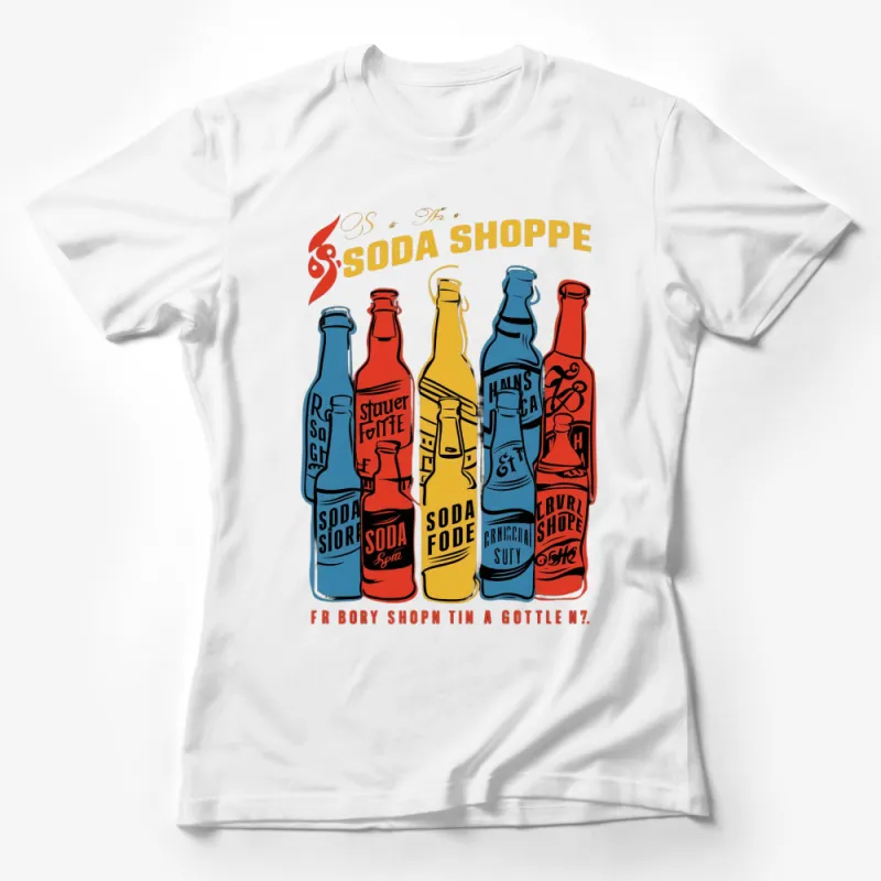 Vintage Soda Shoppe T-Shirt, Retro Soft Drink Bottles Graphic Tee, Colorful Unisex Shirt Female T-Shirt