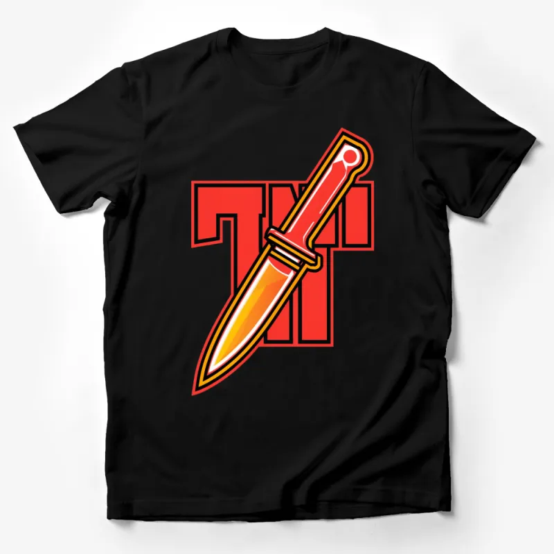 Bold Graphic T-Shirt with Red TX and Gold Dagger Design, Unisex Tee Male T-Shirt