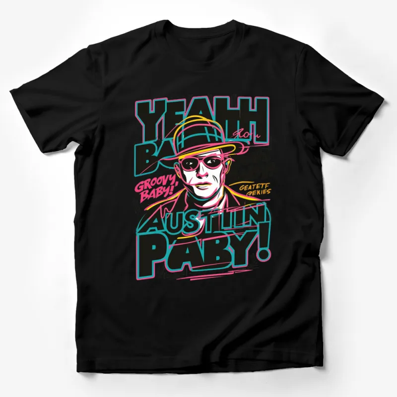 Austin Powers Themed T-Shirt, Yeah Baby Groovy Retro Pop Art Style Tee, Colorful Graphic Print Shirt Male T-Shirt