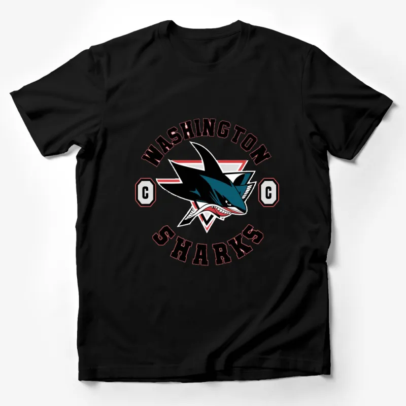 Washington Sharks Graphic T-Shirt, Bold Shark Logo, Sports Fan Tee, Unisex Adult Clothing Male T-Shirt