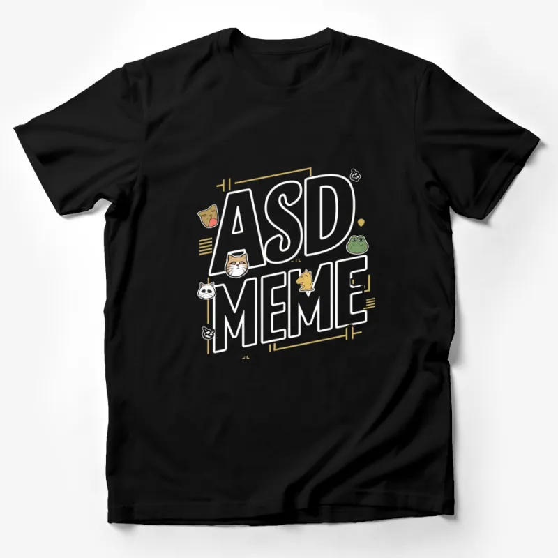 ASD Meme Funny Cat and Frog Graphic T-Shirt, Bold White Lettering, Black Tee Male T-Shirt