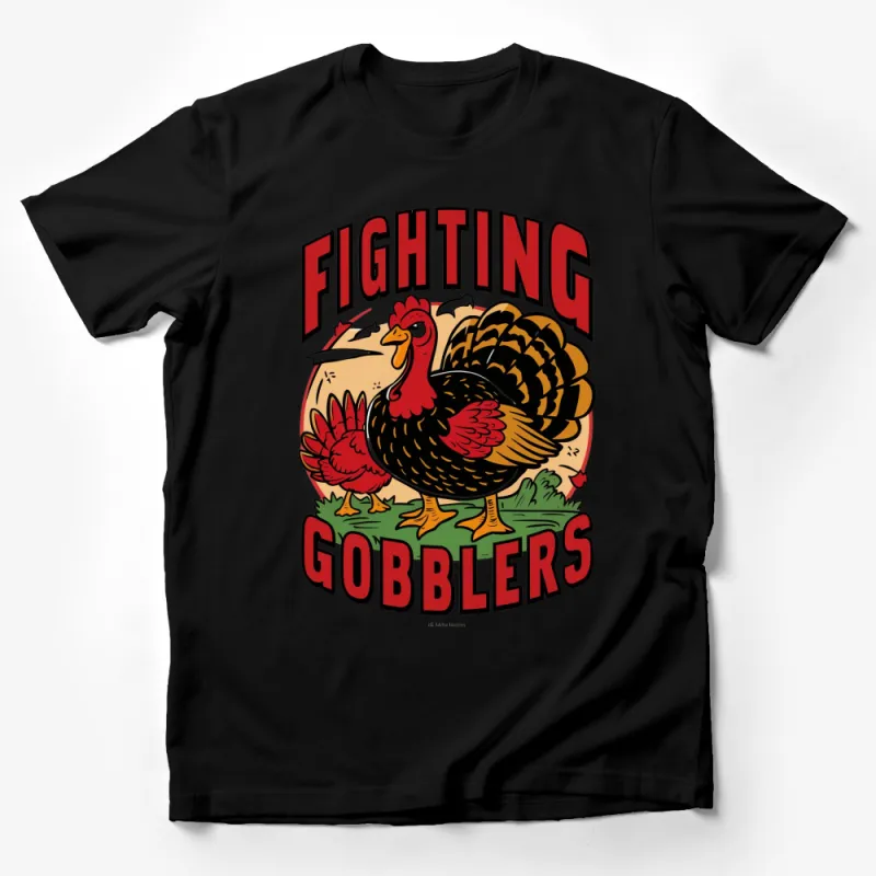 Fighting Gobblers T-Shirt, Vintage Turkey Graphic Tee, Bold Red and Black Shirt Male T-Shirt