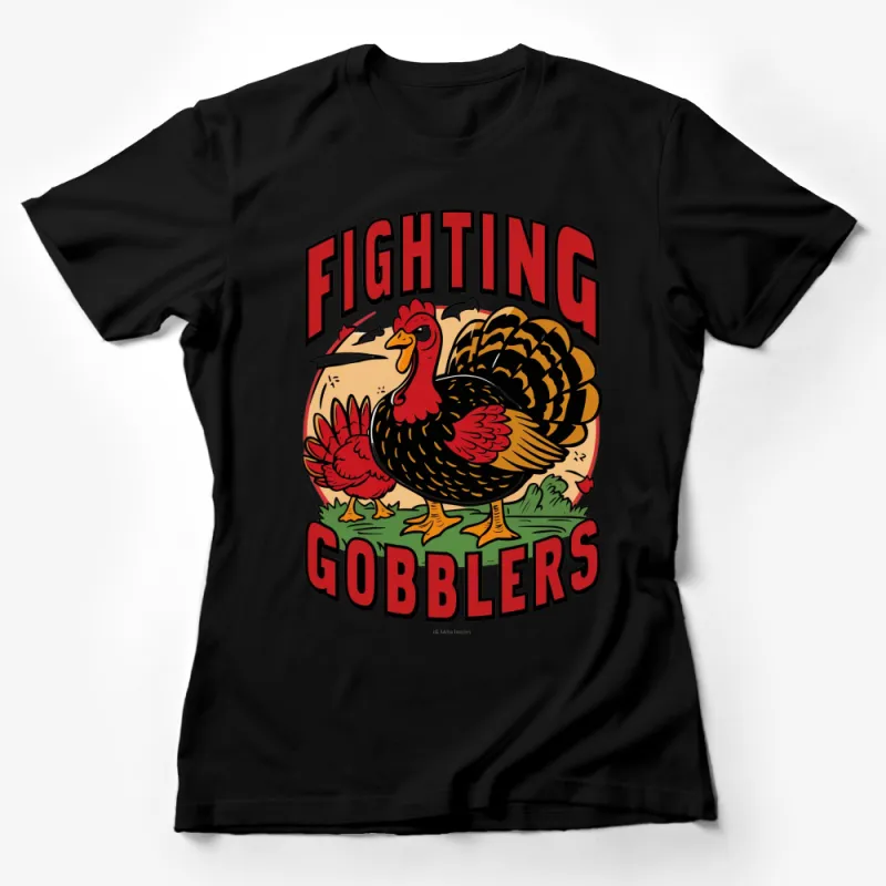 Fighting Gobblers T-Shirt, Vintage Turkey Graphic Tee, Bold Red and Black Shirt Female T-Shirt