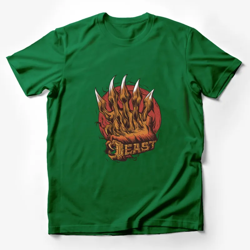 Beast Banner Graphic T-Shirt, Unique Claw and Fire Design, Retro Style Casual Wear for All Male T-Shirt