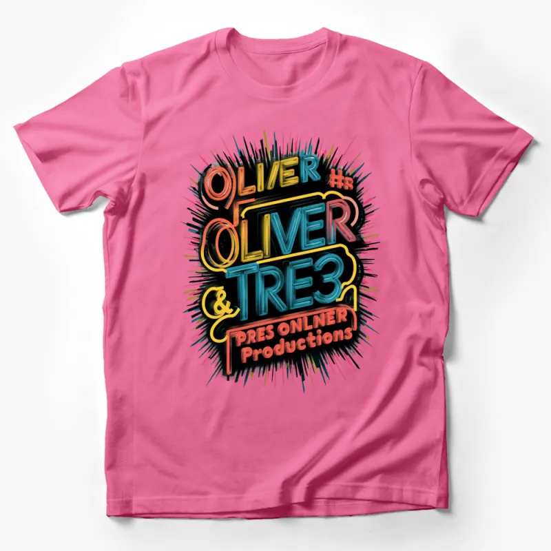 Oliver Oliver Tre3 Colorful Graphic T-Shirt, Unisex Vibrant Spiky Text Design, Unique Casual Wear Male T-Shirt