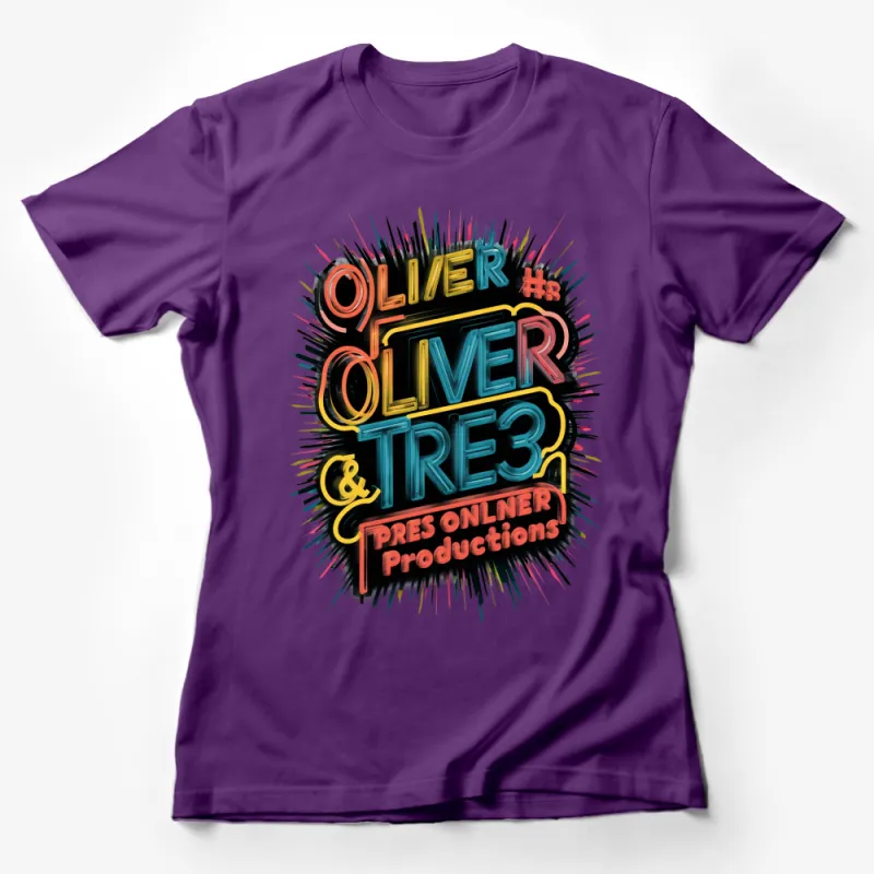 Oliver Oliver Tre3 Colorful Graphic T-Shirt, Unisex Vibrant Spiky Text Design, Unique Casual Wear Female T-Shirt