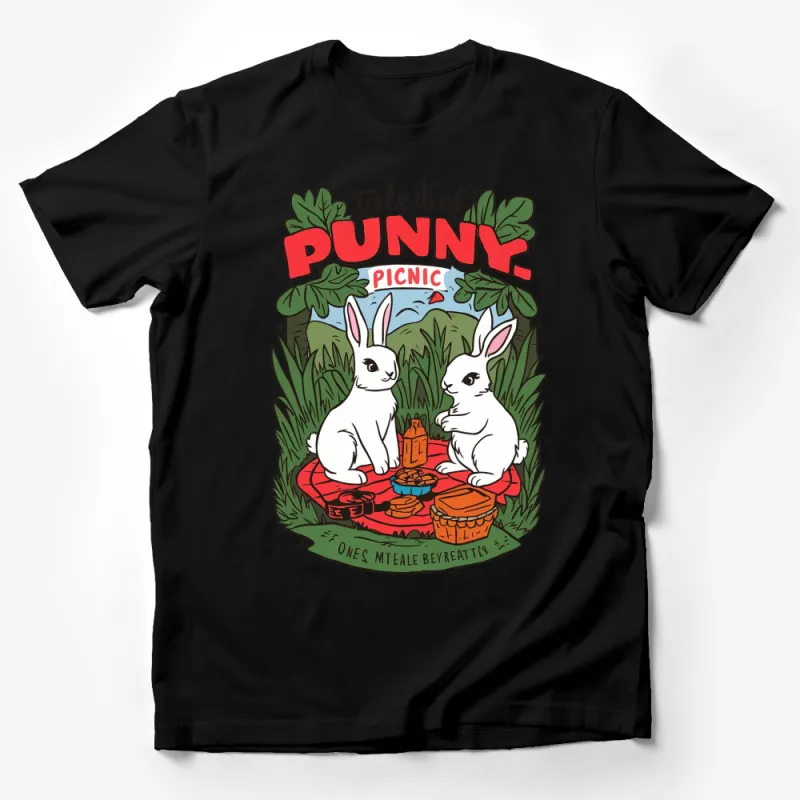 Tale of Bunny Picnic T-Shirt, Cute Rabbit Graphic Tee, Cartoon Bunny Picnic Design, Unisex T-Shirt Male T-Shirt