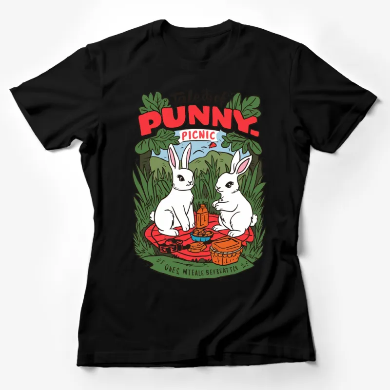 Tale of Bunny Picnic T-Shirt, Cute Rabbit Graphic Tee, Cartoon Bunny Picnic Design, Unisex T-Shirt Female T-Shirt