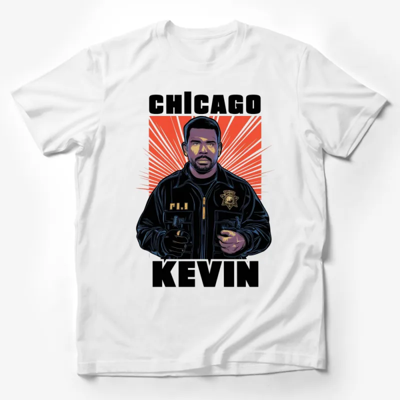 Chicago Kevin Graphic T-Shirt, Retro Law Enforcement Design Tee, Bold Officer Illustration, Unisex Style Male T-Shirt