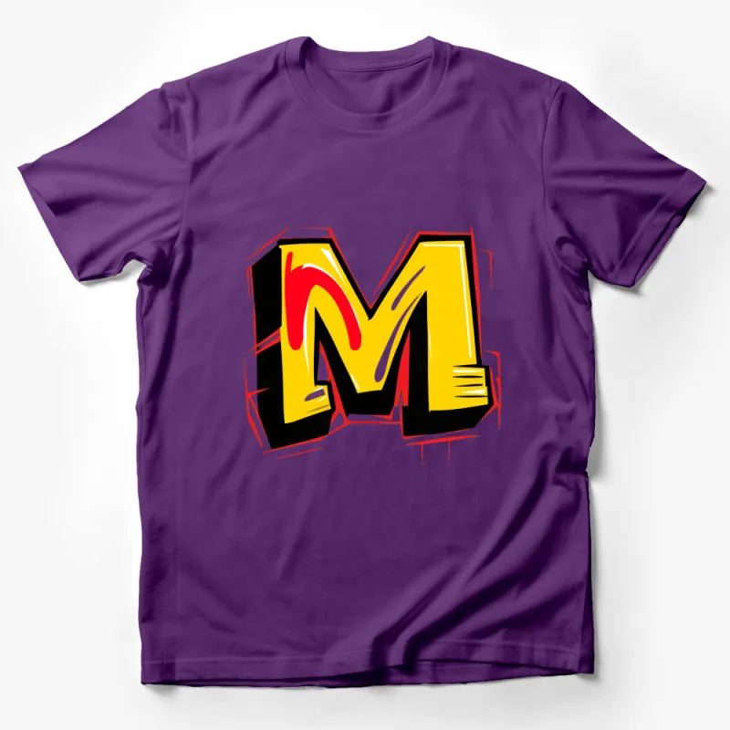 Bold Red and Yellow Letter M Graphic T-Shirt, Unisex Modern Alphabet Tee Male T-Shirt