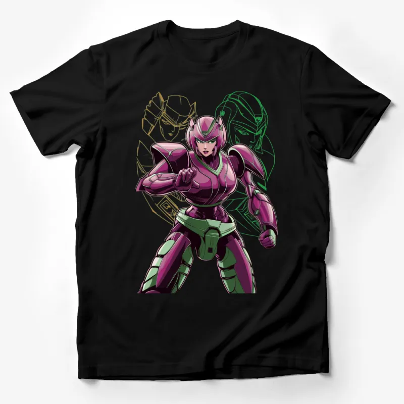 Women's Mech Warrior T-Shirt, Futuristic Robot Armor Design, Female Cyborg Graphic Tee, Sci-fi Apparel Male T-Shirt