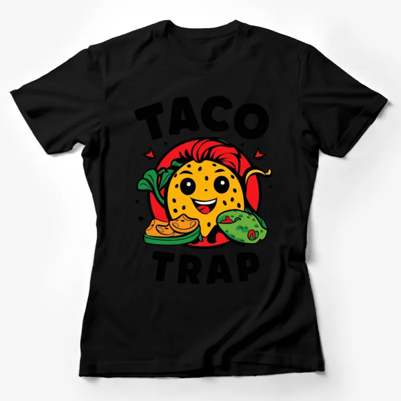 Taco Trap T-Shirt, Happy Taco Cartoon, Funny Mexican Food Tee, Colorful Tacos Graphic Shirt, Unisex Female T-Shirt