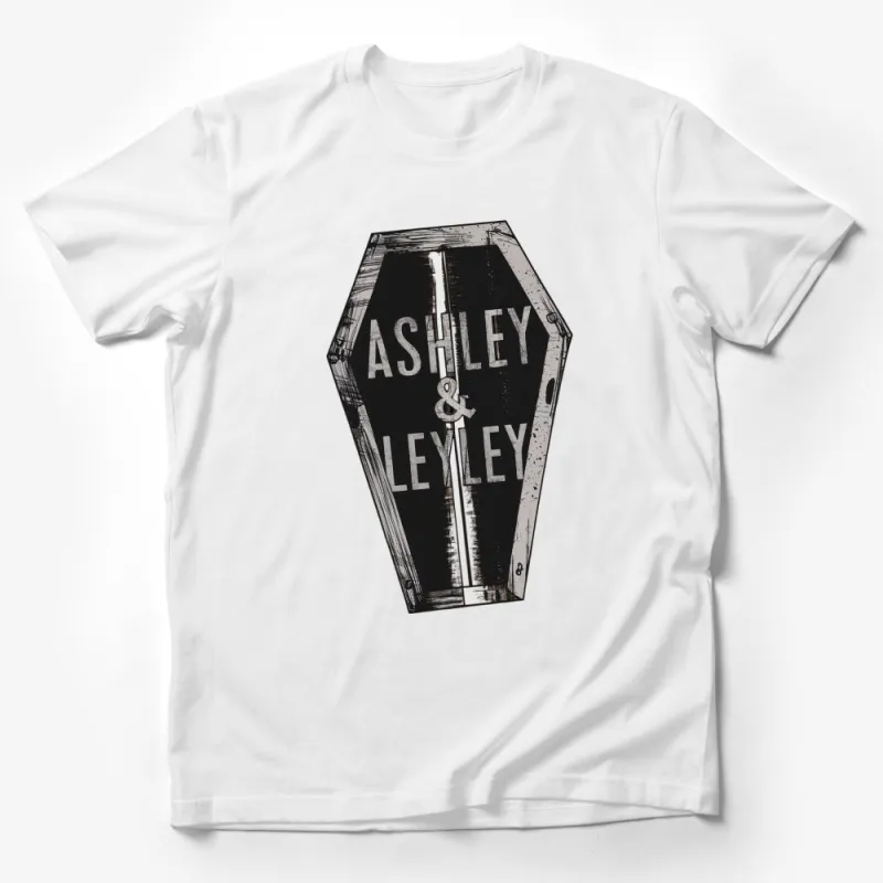 Custom Coffin Design Ashley and Leyley T-Shirt, Gothic Couple Tee, Unique Halloween Gift Male T-Shirt