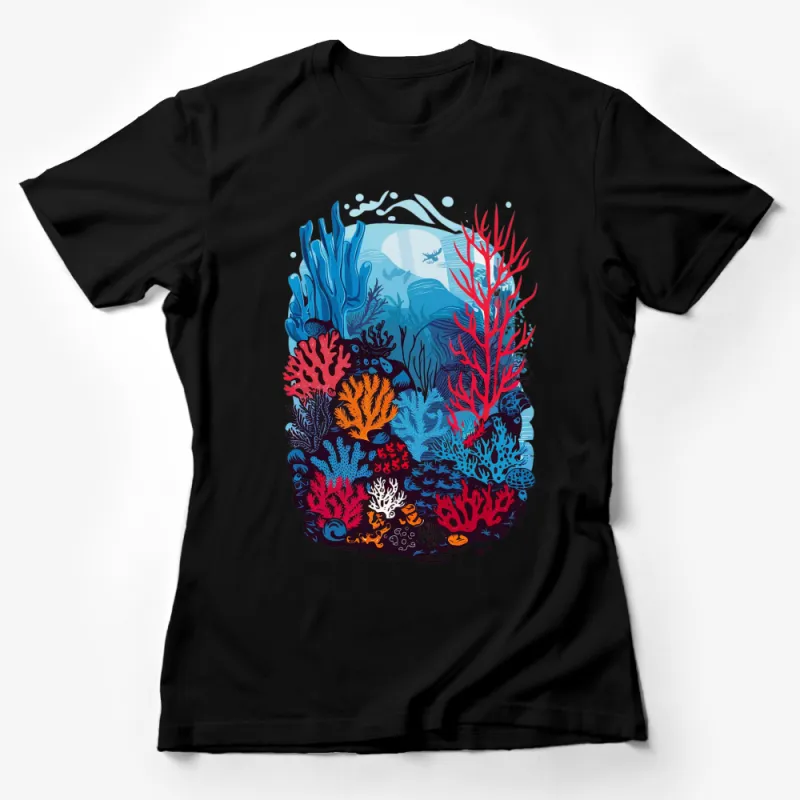 Colorful Coral Reef Ocean Scene T-Shirt, Marine Life Art Tee, Vibrant Underwater Design Top Female T-Shirt