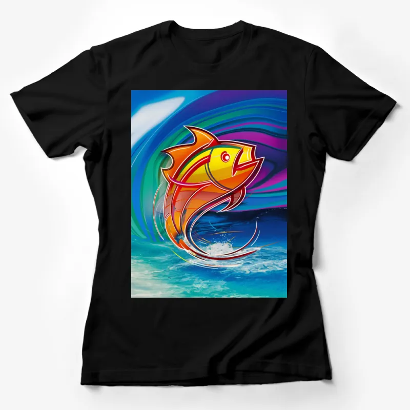 Colorful Abstract Fish T-Shirt - Vibrant Ocean Wave Design, Artistic Sea Creature, Unisex Fashion Top Female T-Shirt