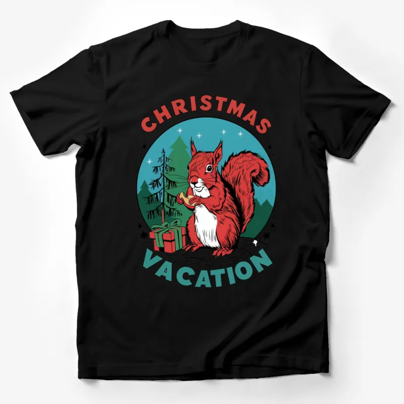 Christmas Vacation Squirrel T-Shirt, Festive Holiday Graphic Tee, Winter Forest and Gift Design Male T-Shirt