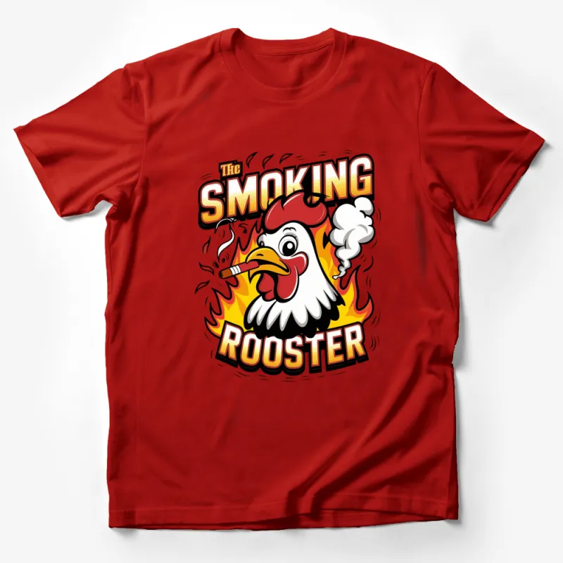 The Smoking Rooster Graphic T-Shirt, Bold Cartoon Chicken Design, Unisex Casual Wear Male T-Shirt