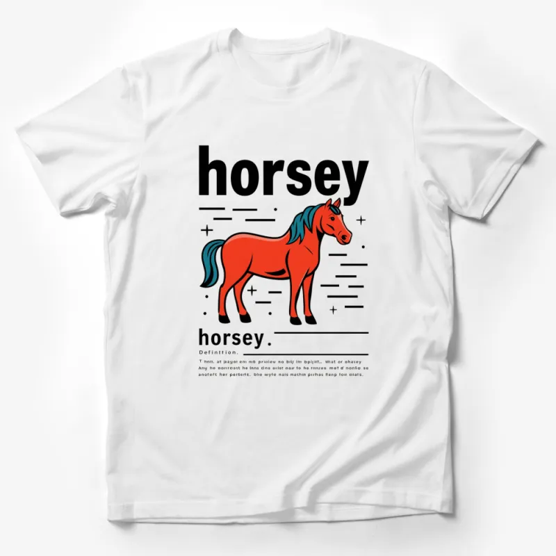 Horsey Text and Red Haired Horse Graphic T-Shirt, Vintage Style Animal Print Tee, Unisex Casual Fashion Male T-Shirt